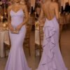 Lilac Fishtail Maxi Dress With Open Back And Ruffle Detail