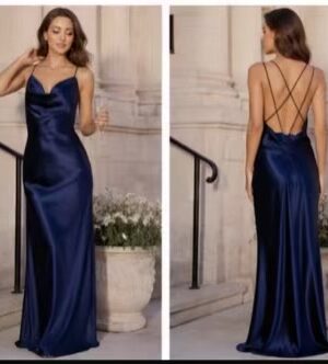 Navy Vicky Patterson Cowl Neck Maxi Dress
