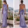 Lavender Sequin Bow Maxi Dress