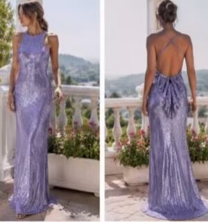 Lavender Sequin Bow Maxi Dress