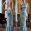 Powder Blue Sequin Bow Maxi Dress