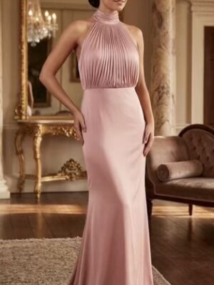 Dusky Pink Halter Neck Maxi Dress