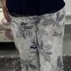 White, Navy Leaf Print Elasticated Hareem Trousers