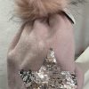 Pink Large Sequin Star Cashmere Mix Pom Pom Hat