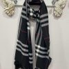 Black Check Cashmere Mix Pom Pom Scarf