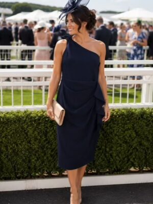 Navy Blue Asymmetric Midi Dress