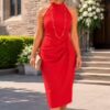 Orange Halter Neck Midi Dress