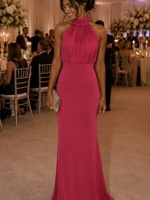 Cerise Pink Halter Neck Maxi Dress