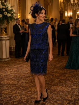 Black/Blue Sequin Top And Skirt Set