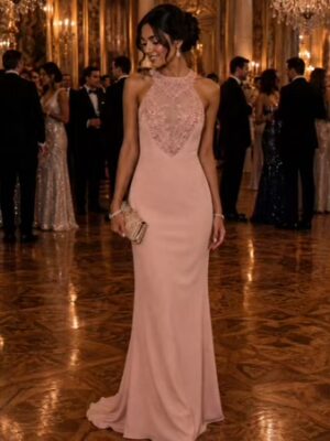 Pink Flower Embellished Maxi Dress