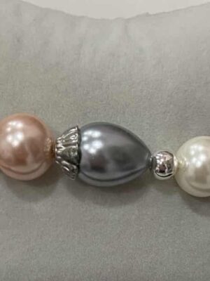 Glass Faux Pearl And Crystal Agate Elasticated Bracelet