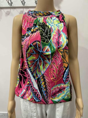 Black/Pink Muti Leaf Print Sleeveless Top