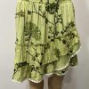 Green Floral Print Short Skirt With White Lace Trim Detail