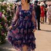 Anaya With Love Square Neck Midi 100% recycled Dress With Ruffles