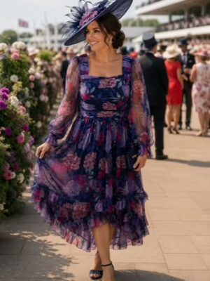 Anaya With Love Square Neck Midi 100% recycled Dress With Ruffles