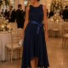 Navy High Low Sleeveless Midi Dress