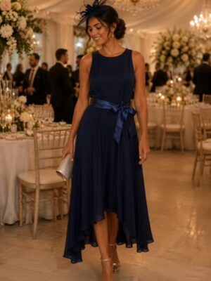 Navy High Low Sleeveless Midi Dress