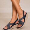 Blue Velcro Touch Fastening Elasticated Cross Over Sandal In Various Sizes