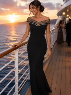 Black Embellished Neck line Maxi Dress