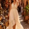 Cream Gold Sequin Boho Dress