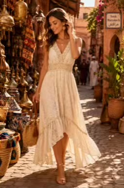 Cream Gold Sequin Boho Dress