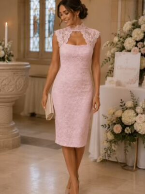 Pink Lace Midi Bodycon Dress