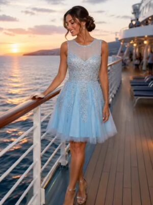 Powder Blue Hand Embellished Skater Dress