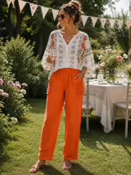 Pleated Pocket Detail Linen Trousers Various Colours