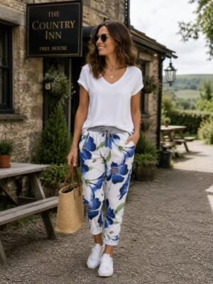 Regular Blue, Pink, Or Lime Large Lilly Print Cotton Joggers