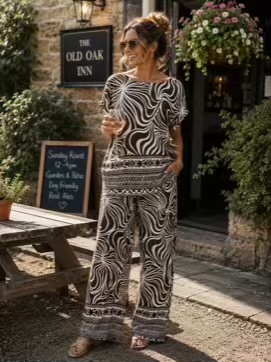 Brown Wave Print Trousers