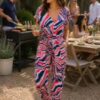 Navy/Pink Wave Print Jumpsuit