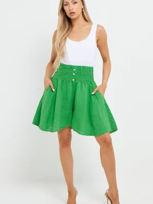 Plain Green Or Citrus Cotton And Linen Mix Skorts