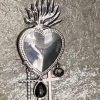 Silver Triple Cross Large Heart Long Necklace