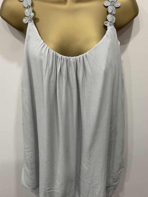 Plain Silver Grey Daisy Strap Detail Vest Top