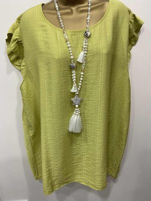 Citrus Frill Cap Sleeve, Button Back Decoration Top