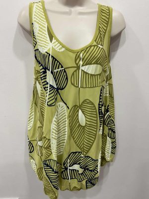 Lime Green Leaf Print Flowy Vest Top