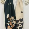 Reversible Black/Beige Heart Print Wool Mix Scarf