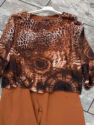 Rust Animal Print Silk Blouse