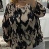 Black/Beige Abstract Print Long Sleeve Blouse