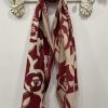 Wine/Beige Floral Cashmere Scarf