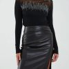 Black Diamante Embellished Netted Detail Soft Knit Top