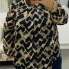 Black/Beige Abstract Print Blouse