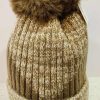 Brown Or Grey Large Heart Detail  Wool Mix Pom Pom Hat