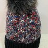 Black, Beige, Or Multi Tinsel Sparkle Pom Pom Hat