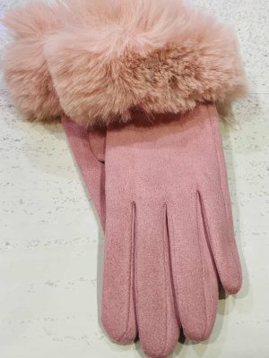 Pink Or Dark Grey Large Faux Fur Cuff Detail Gloves