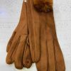 Brown One Large Pom Pom Detail gloves