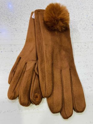 Brown One Large Pom Pom Detail gloves
