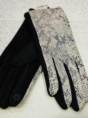 Chocolate Brown, Black, or Wine Snakeskin Print Gloves