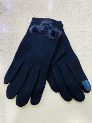 Navy, Grey, Brown, Or Pink 3 Pom Pom Detail Cotton Mix Gloves