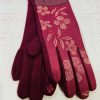 Wine Floral Print Cotton Mix Gloves
